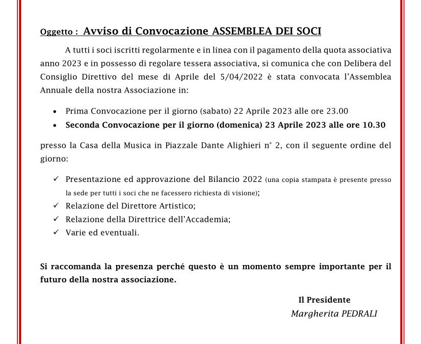 Convocazione assemblea annuale