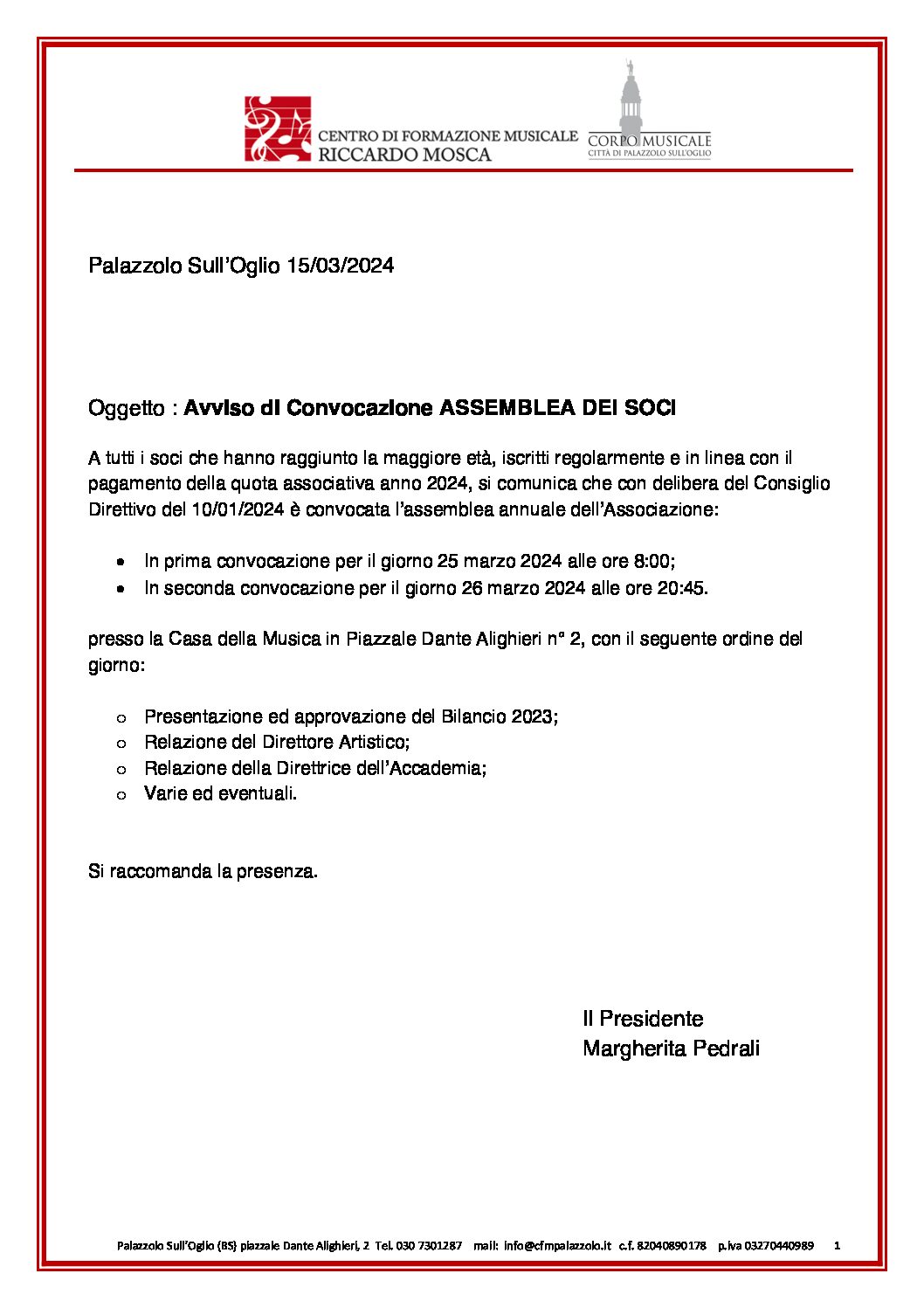 Convocazione assemblea annuale 2024